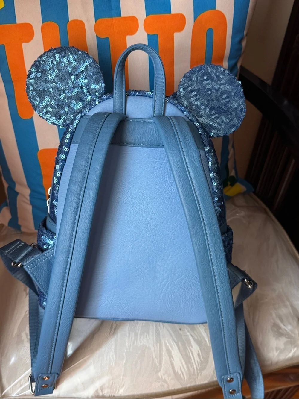Disney Sparkling Blue Sequin Mini Backpack with Mouse Ears